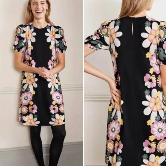 Boden Dresses & Skirts - BODEN New Black Posy Floral Seam Detail Puff Sleeve Jersey Shift Dress Size 8